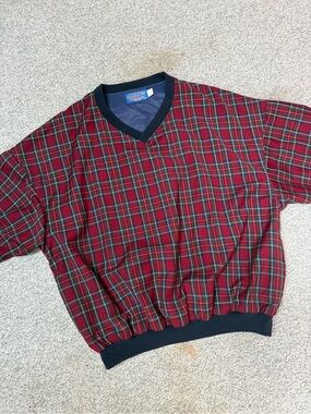 Pendleton Red Plaid V-Neck Sweater with Green Tartan